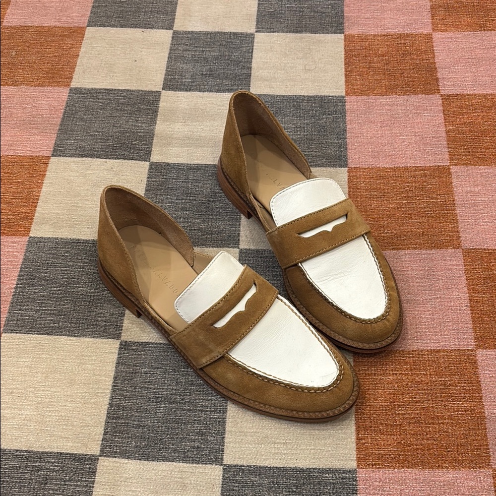 Freda Salvador Brown and White D’Orsay Loafers